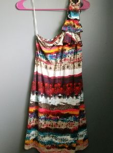 Unique boho colorful one shoulder summer sundress
